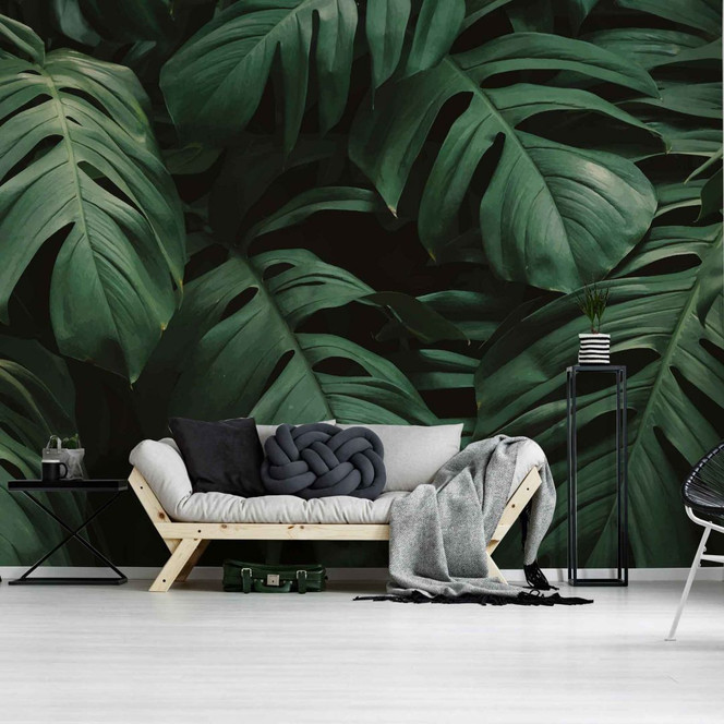 Fototapete Dschungel JungleLeaves in schwarz grün - Vliestapete Designwalls 2 - 2.55x3.5 m
