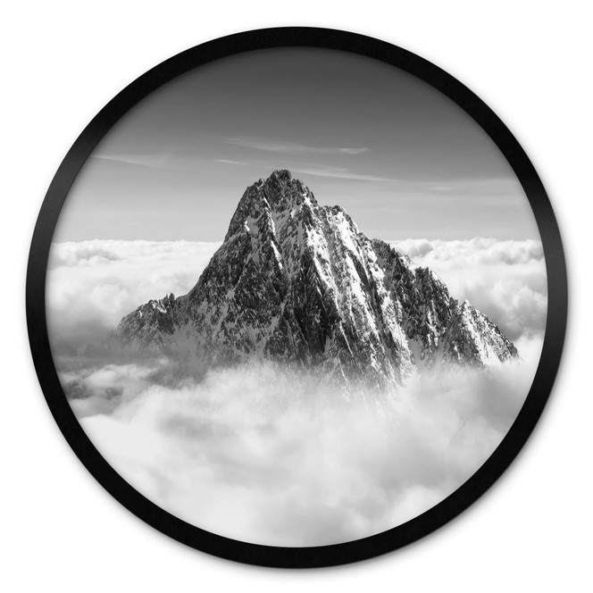 Poster Bergspitze über den weissen Wolken - Rund