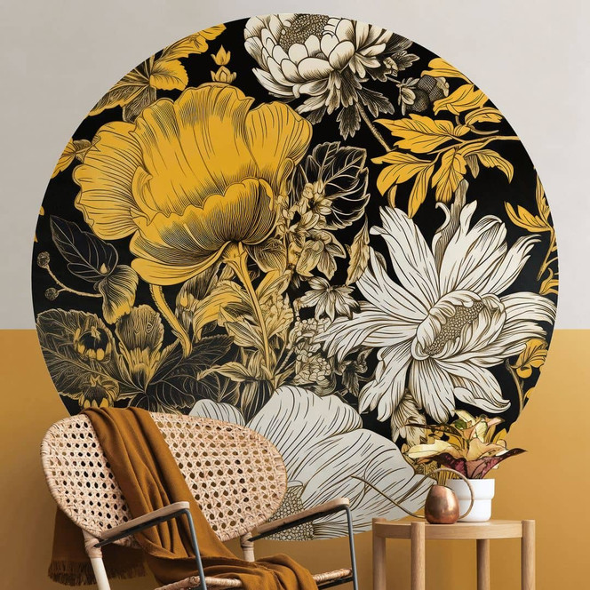 Fototapete Blütenpracht in Ocker - Blumentapete Rund - Jaszke - Selbstklebend/Vlies