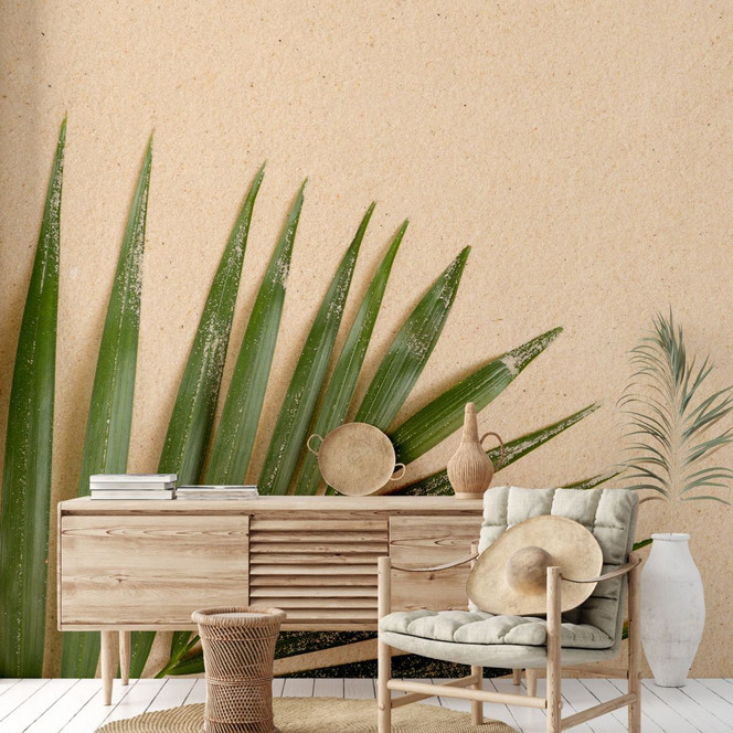Palmblatt-Fototapete Beige Grün – 3.75 x 2.50 m – Naturmotiv Vliestapete modern