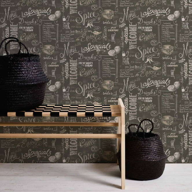 Selbstklebende Tapete & Möbelfolie - Tafeloptik mit Schrift - schwarz, weiss - Rolle 840x53 cm