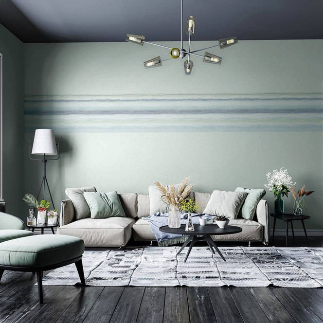 Vliestapete mit moderner Streifenoptik blau, grün Grafisch