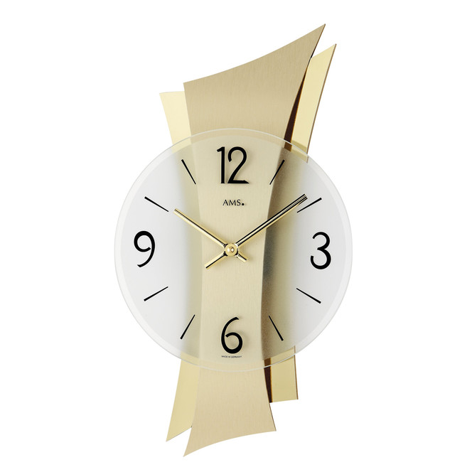 Wanduhr Geschwungene und geschliffene Messing Auflage auf Messing Rückwand
