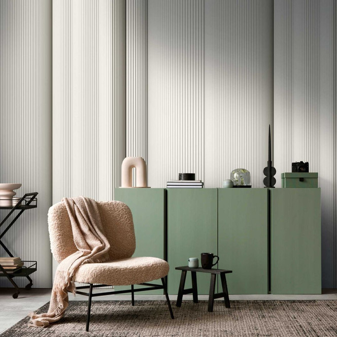 3D Streifen-Fototapete in Beige Weiss - Vliestapete modern - Wohnzimmer Tapete
