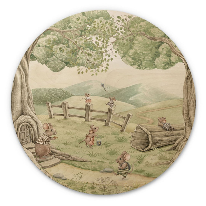 Holzbild Familie Maus im Wald - Kikki Belle - Rund