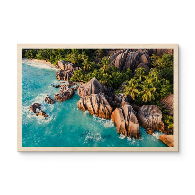 Holzbild Tropische Felsenküste der Seychellen - Colombo