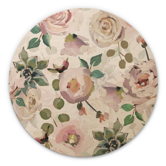 Holzbild UN Designs - Blumen im Gemälde Stil - Rund - Bild 1