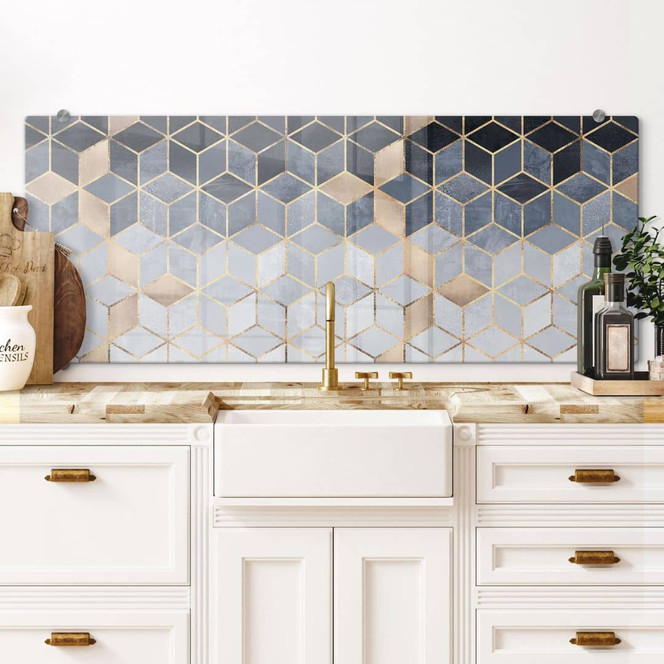 Spritzschutz Panorama Fredriksson - Blaue Geometrie