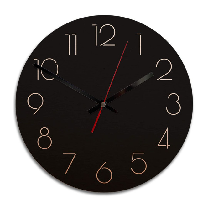 Wanduhr Alu Dibond Kupfereffekt - Modern nur mit Zahlen negativ - Ø 28cm - Bild 1