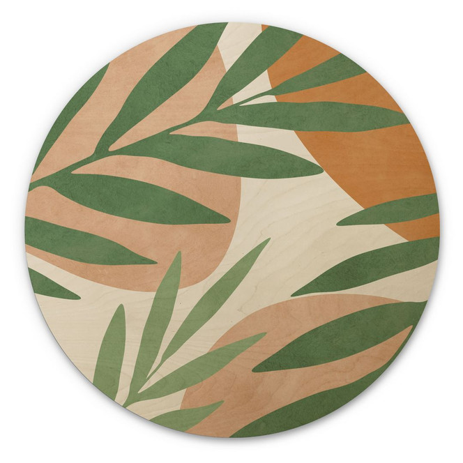 Holzbild Abstrakte Zweige im tropischen Look - Costa - Rund