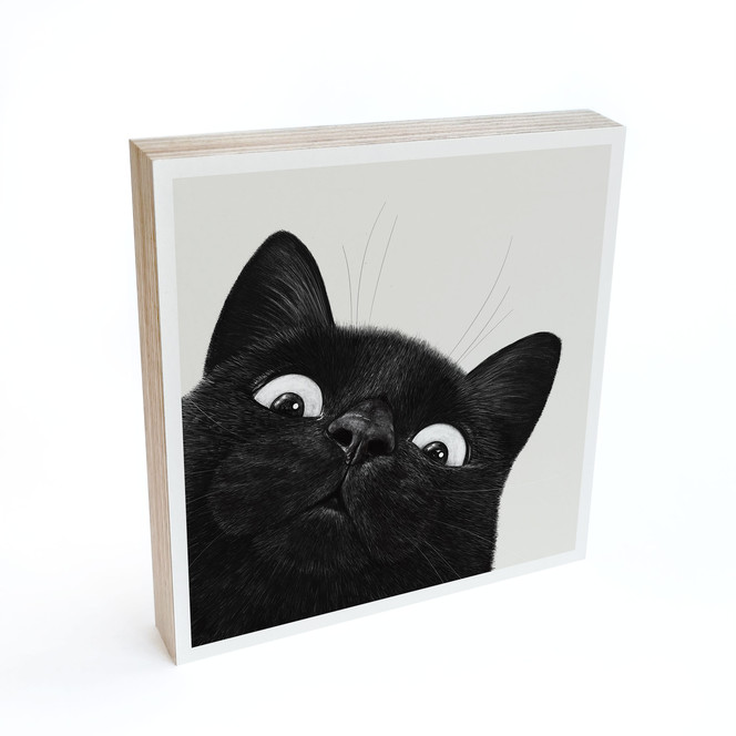 Holzbild zum Hinstellen - Lustige schwarze Katze - Korenkova - 15 x 15 cm