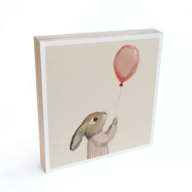Holzbild zum Hinstellen - Süsser Hase mit Luftballon - Treechild - 15 x 15 cm