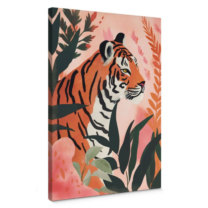 Leinwandbild Tiger im rosa Dschungel - Treechild