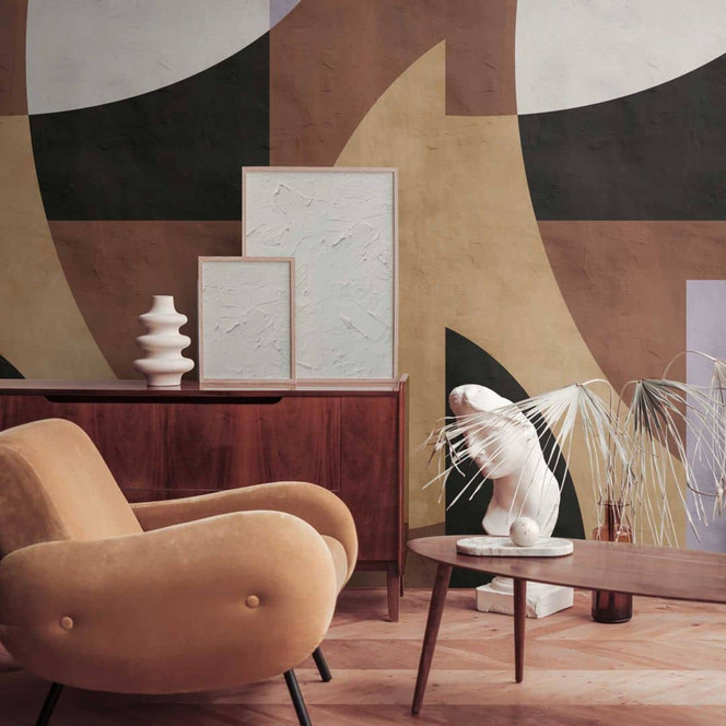 Moderne Fototapete mit abstraktem Muster - Vliestapete in Erdtönen - Wohnzimmer Tapete