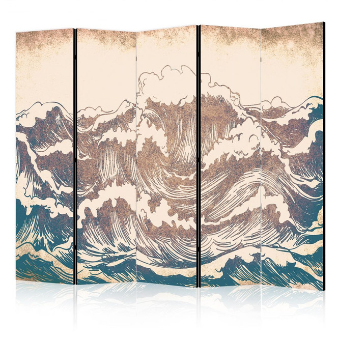 Paravent, Raumteiler freistehend, Trennwand - Turbulent Ocean , 5-teilig - 225 x 172 cm