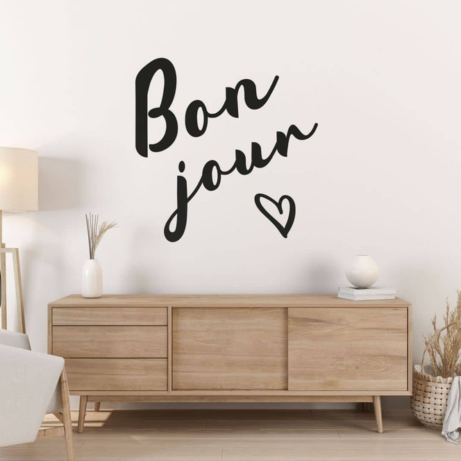 Spruch Wandtattoo Bonjour mit Herz