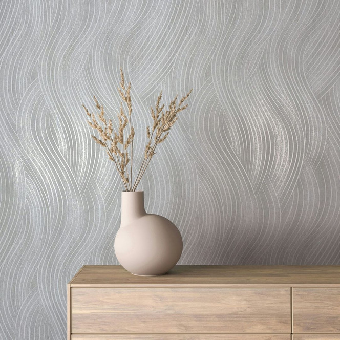 Vliestapete in grau Wellenoptik Struktur Grafisch Modern