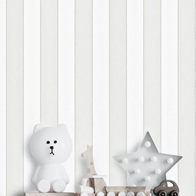 Vliestapete mit leicht glänzenden Blockstreifen weiss, beige Streifen