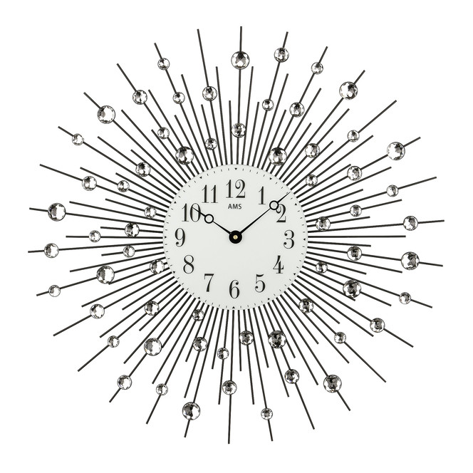 Wanduhr Schwarzlackiertes Metallgehäuse mit geschliffenen Glassteinen