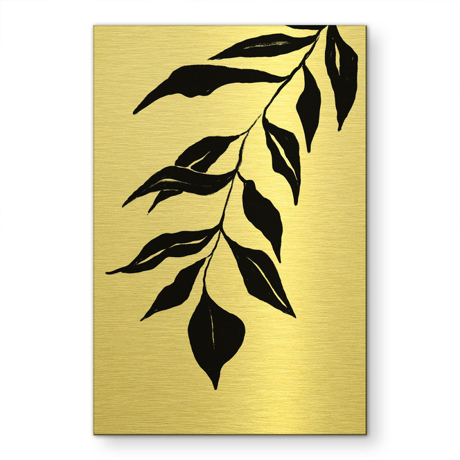 Alu-Dibond gebürstet mit Goldeffekt - Schwarzer Blätterzweig - Treechild