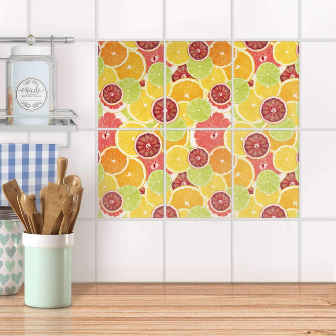 Fliesenaufkleber hoch - Citrus - 6er Set
