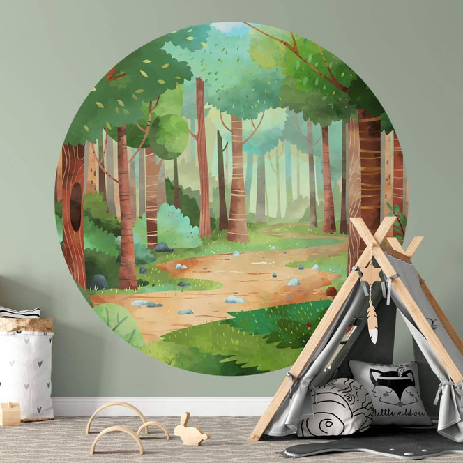Fototapete Grüner Waldweg - DigitalArtsi - Rund - Selbstklebend/Vlies