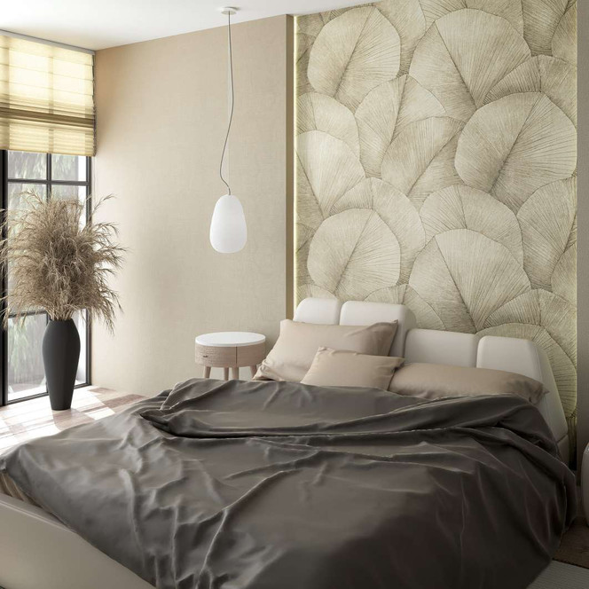 Fototapete mit grossen Blättern beige Floral 2.70 x 2.12 m