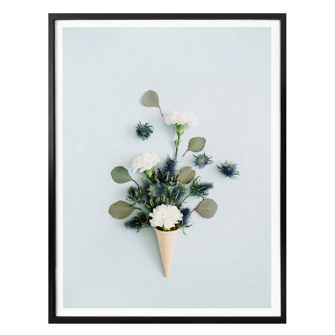 Poster Blüten in der Eistüte - blau