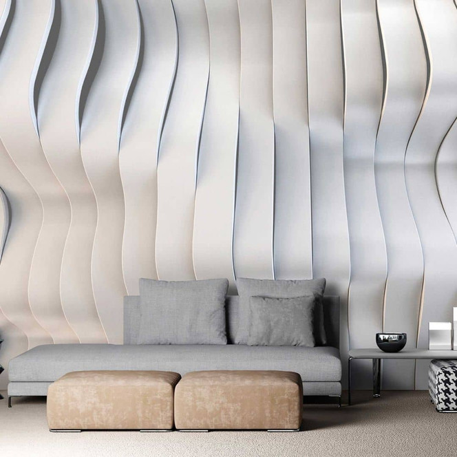 3D-Fototapete Wellenoptik Weiss Silber - Vliestapete im modernen Design