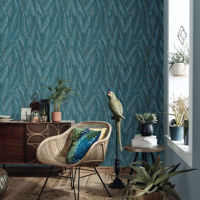 Blättertapete, Mustertapete, Vliestapete Erismann Martinique blau