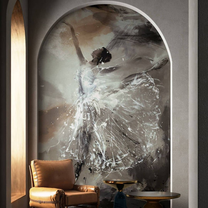 Fototapete in Tänzerin Ballerina grau, braun, schwarz Grafisch