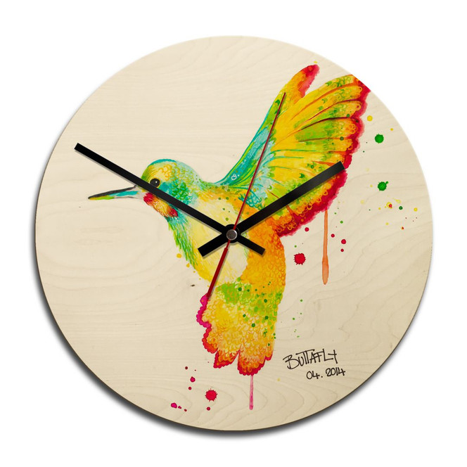 Holz-Wanduhr - Buttafly - Kolibri
