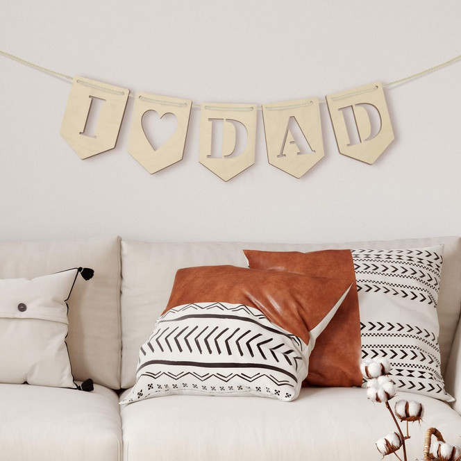 Holzdeko Pappel - Wimpelkette I Love Dad (5er Set) inkl. Baumwollseil