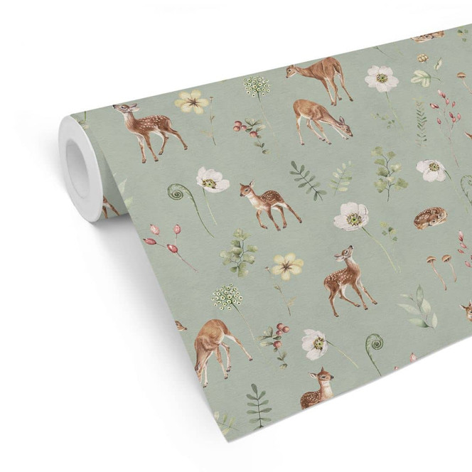 Mustertapete Rehkitz-Traum im Grünen - Kikki Belle