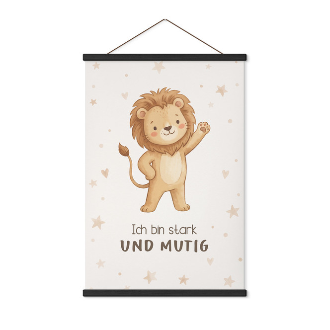 Stoffbild mit Löwe - Glaubenssatz "Ich bin stark und mutig" für Kinder