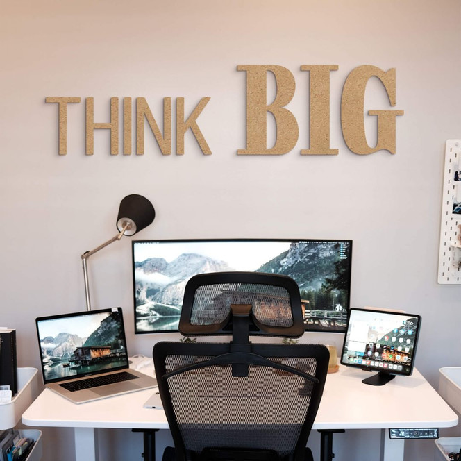 3D Deko Spruch THINK BIG - MDF Natur