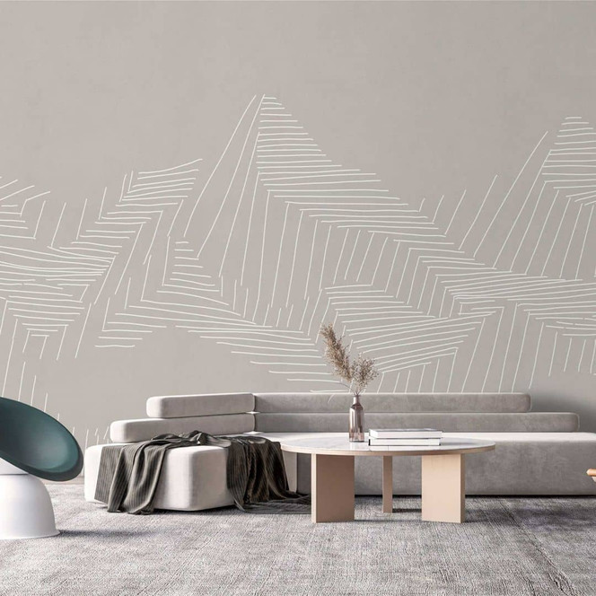 Geometrische Berge Fototapete in Beige mit Linienmuster - Vliestapete