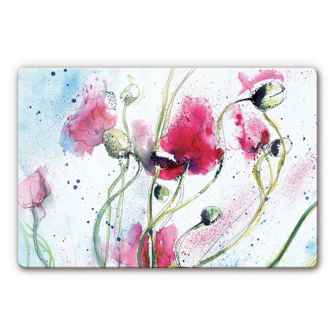 Glasbild Mohnblumen Aquarell