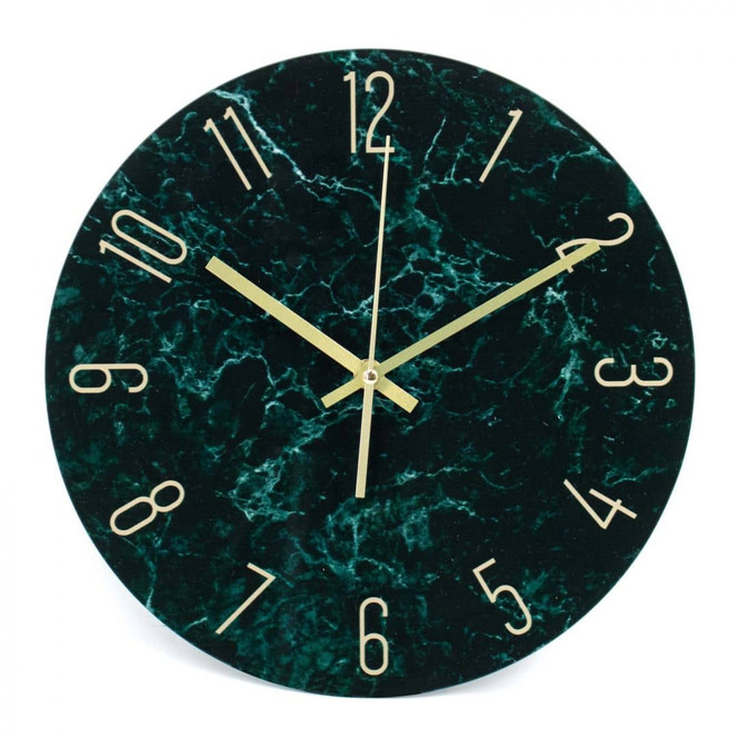 Luxuriöse grüne Marmor-Wanduhr mit eleganten goldenen Ziffern Ø30cm