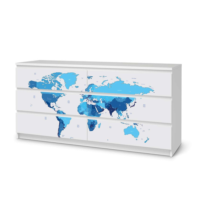 Möbelfolie IKEA Malm Kommode 6 Schubladen (breit) - Politische Weltkarte- Bild 1