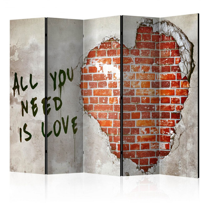 Paravent, Raumteiler freistehend, Trennwand - Liebe ist alles was du brauchst , 5-teilig - 225 x 172 cm