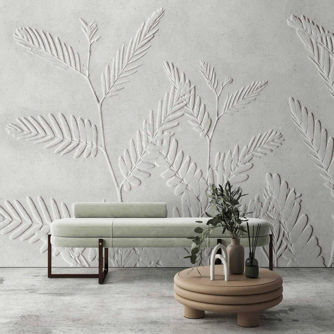Fototapete Relief-Palmblatt 3D in Grau - Vliestapete