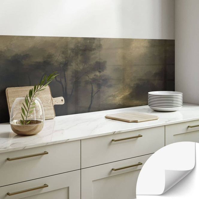 Selbstklebende Küchenrückwand Bäume im Nebel der Dämmerung - Hobday