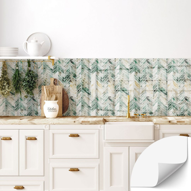 Selbstklebende Küchenrückwand Grünes Aquarell-Fischgrätenmuster - Treechild