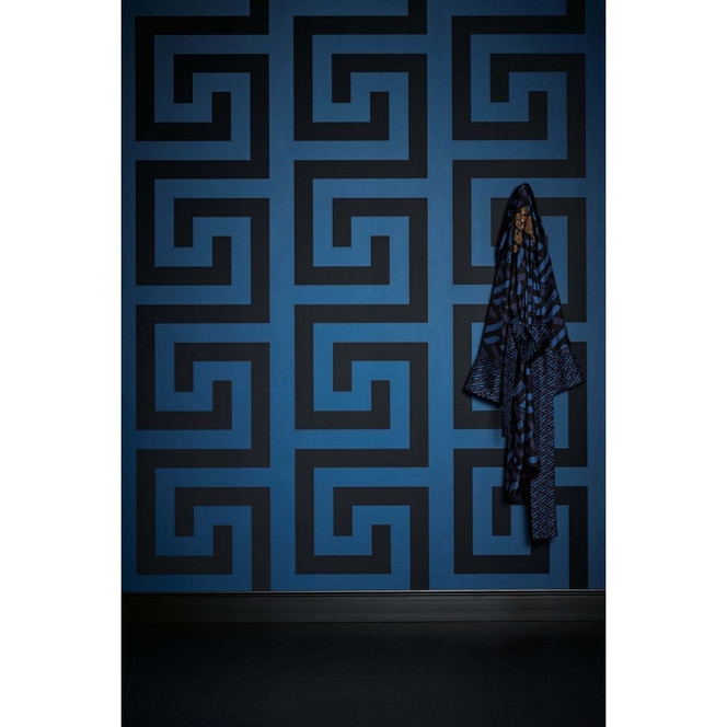 Versace Home Mustertapete Blau Schwarz Mäander Muster Designer Luxus Vliestapete 