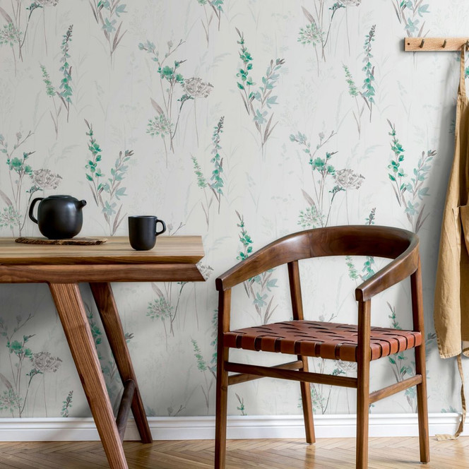 Vliestapete Blumen, Blätter Floral Modern matt in Weiss Grün