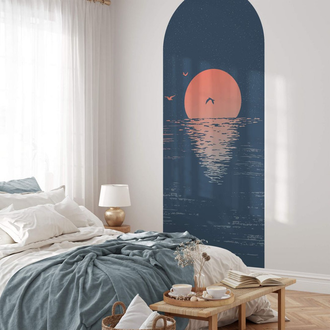 Wandtattoo Rundbogen Sonnenuntergang Meer blau
