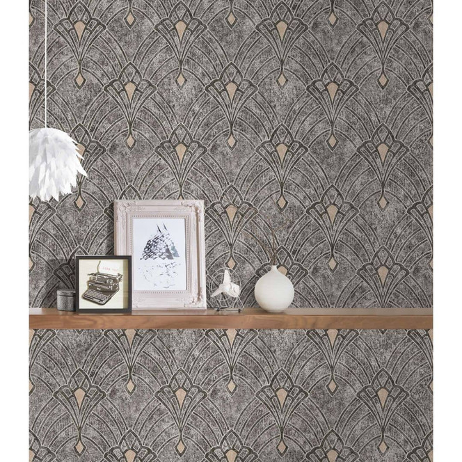 Livingwalls Art Déco Tapete Mata Hari Vliestapete schwarz, grau, beige