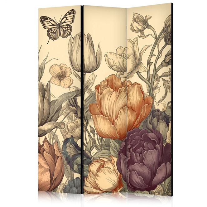 Paravent, Raumteiler freistehend, Trennwand - Tulips in Cream