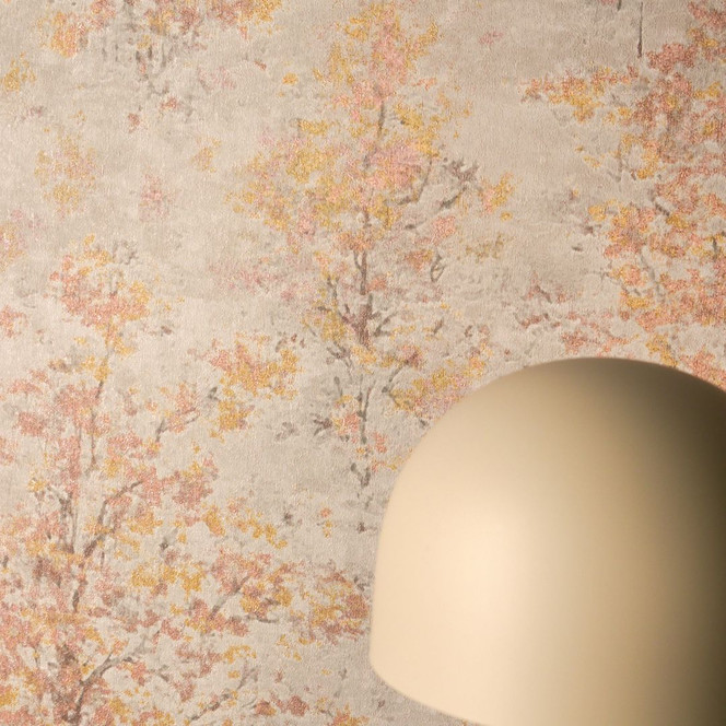 Vliestapete Astrid Whispering Woods Beige Gelb Braun - Waldtapete Bäume Aquarell Naturtapete